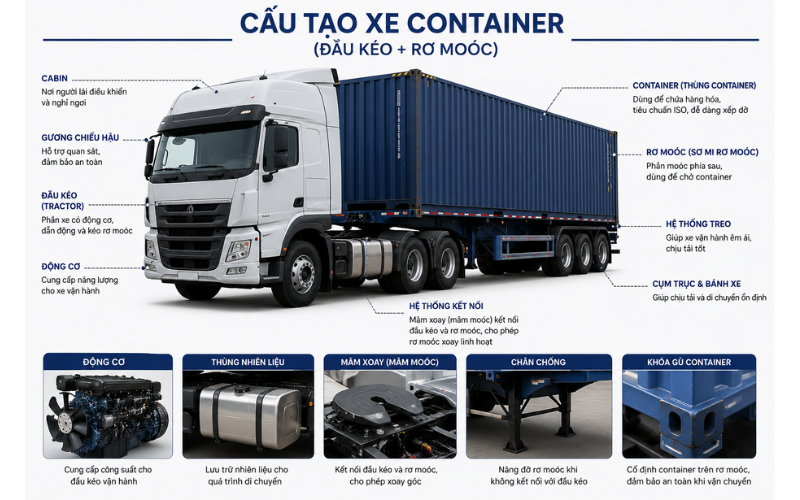 Cấu tạo của xe container